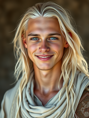 Young Man with Luminous Glow in Tribal Attire