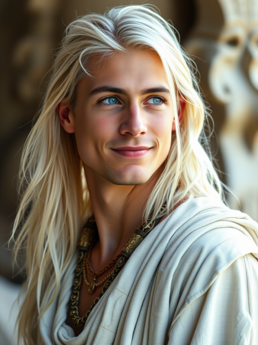 Young Man with Tribal Aura in Ethereal White