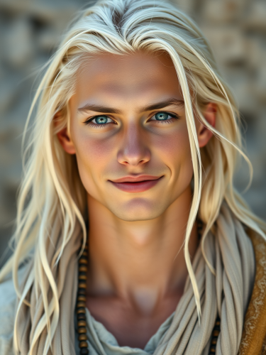 Young Man with Tribal Aura in Ethereal Whites