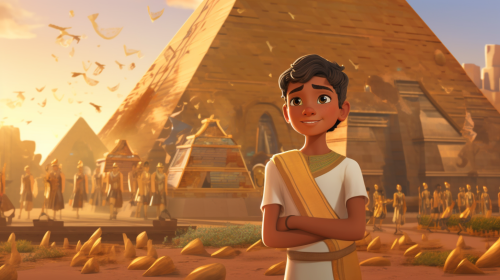 Young Pharaoh Khufu oversees pyramid construction