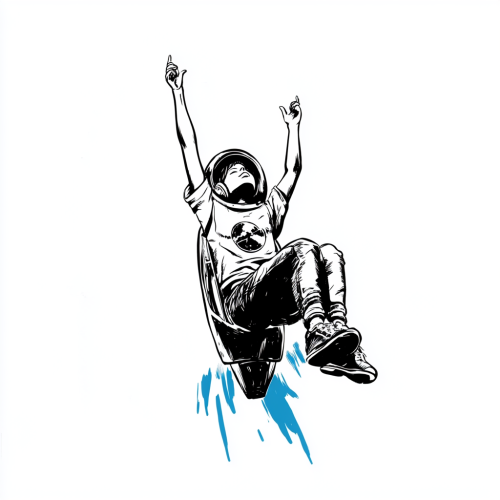 Young Techie on Rocket Flying in Sky