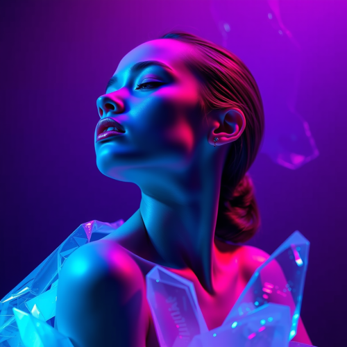 Young Woman in Neon-Lit Futuristic Dreamy Portrait