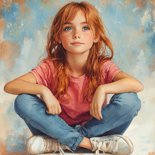 Young girl with red hair in 1990's style