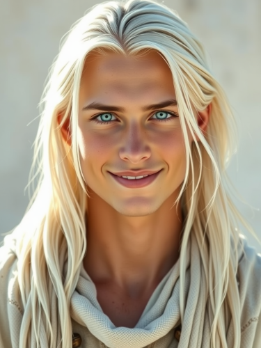 Youthful, Peaceful Man with Platinum Blonde Hair