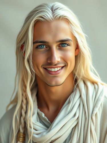 Youthful, Serene Male with Tribal Vibe and Platinum Hair