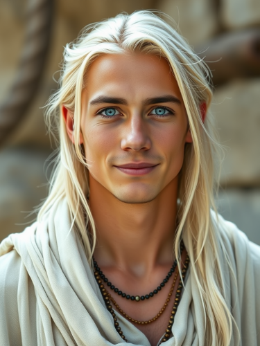 Youthful, Smiling Male in Ethereal White Costume