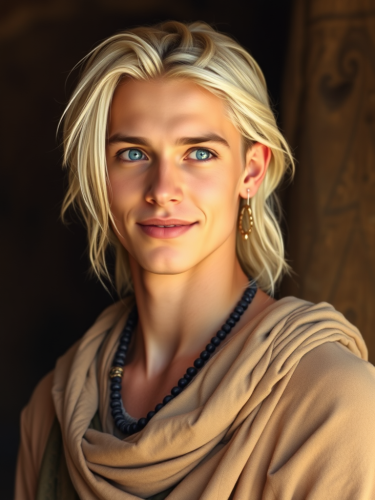 Youthful, Tribal Man with Piercing Blue Eyes