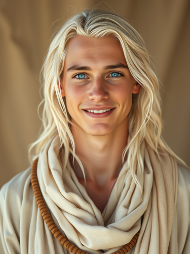 Youthful Blonde Man with Tribal, Peaceful Aura