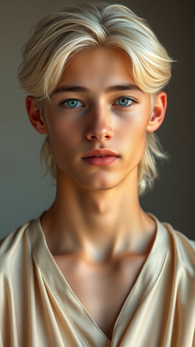 Youthful Man in Radiant Golden-White Attire