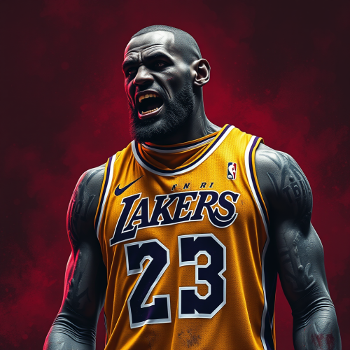 Zombie Lebron James in Lakers Jersey on Dark Background