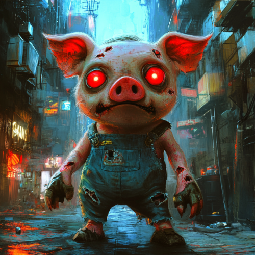 Zombie Pig City with Big Red Eyes