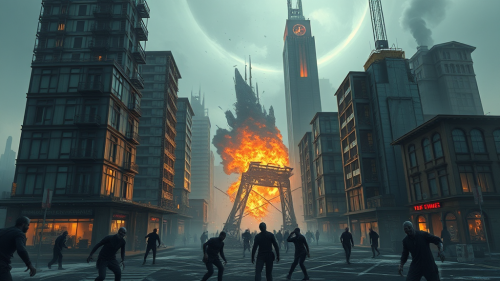 Zombies Destroying a Modern, Dark Fantasy Town