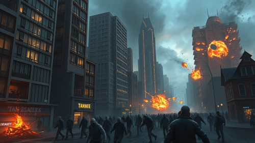 Zombies Destroying a Modern Fantasy Town