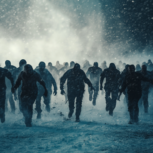 Zombies Running in Snowstorm: David Fincher Style
