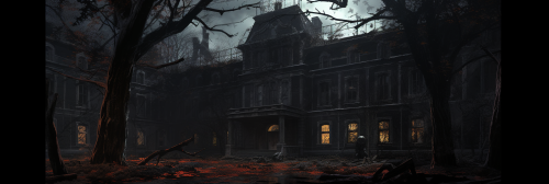 Monsters made of black shadows haunting abandoned school