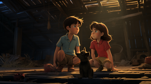 Colorful DVD screengrab of a boy and girl in shadow