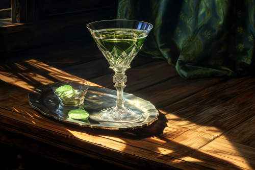 Glass of absinthe with sun shining through