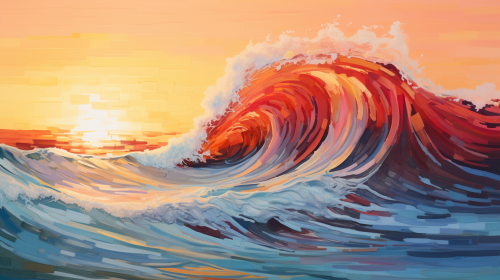 Colorful sunset wave painting artwork