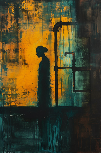 Woman silhouette in industrial backyard