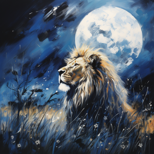 Abstract painting of a male lion in moonlight Abstract painting of a male lion in moonlight