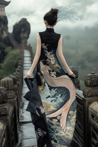 Abstract Tattoo Design: Koi Fish Transforming into Dragon