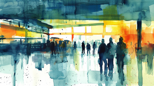 Colorful abstract watercolor sports stadium painting