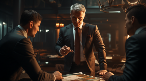 Successful businessman communicating with colleagues in the office