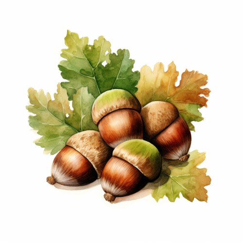 Acorns in Watercolor Painting