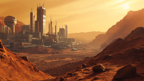 View of active industrial city on Mars View of active industrial city on Mars