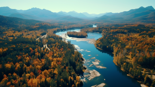 Aerial view of Adirondacks in autumn