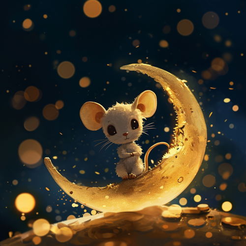 Crescent Moon with Smiling Mouse