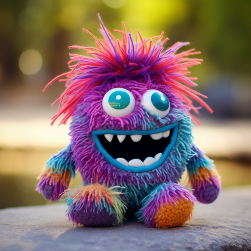Adorable stuffed monster toy with a smile
