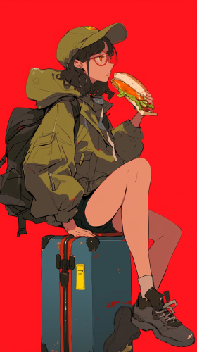 Adult woman enjoying food while traveling