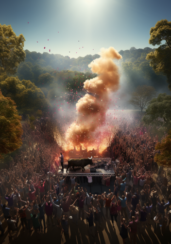 Aerial shot of a vibrant dancing deer party