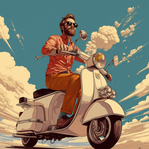 Man riding moped from above