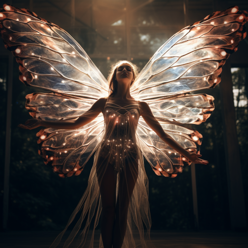 Human spirit wearing butterfly wings in ultra realism
