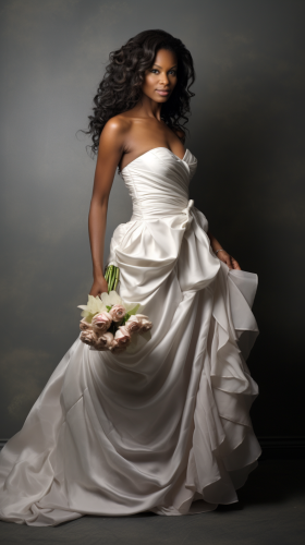 African American Bride in Beautiful Wedding Dress