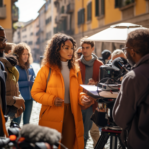 African American woman directing film in Rome