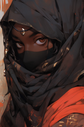 Black African female character wearing niqab and royal clothes