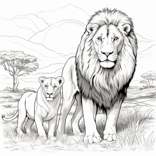 African Lions Coloring Page for Children African Lions Coloring Page for Children