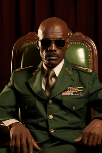 African male dictator in green military costume