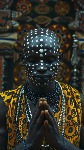 African man body paint praying