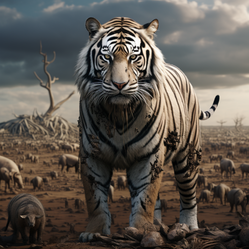 Tiger observing African wildlife