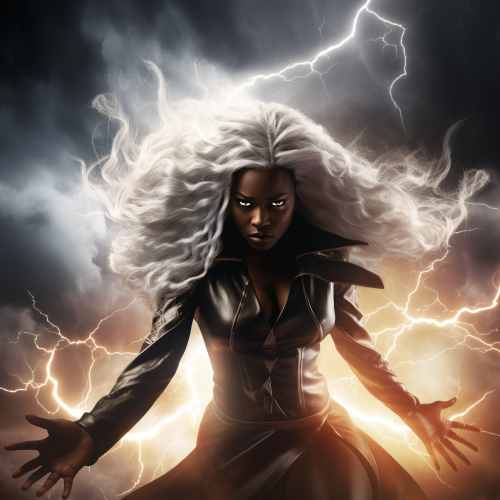 African Woman with Silver Hair in Thunderstorm