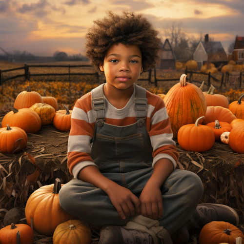 Afroamerican child enjoying pumpkin farm