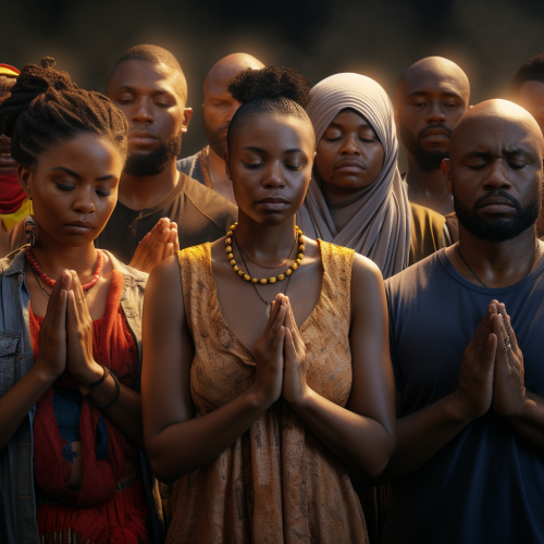 Group of Afrocentric Generation Xers praying