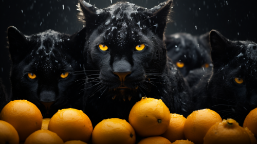 Aggressive Black Panthers in Oranges Fruit Storm
