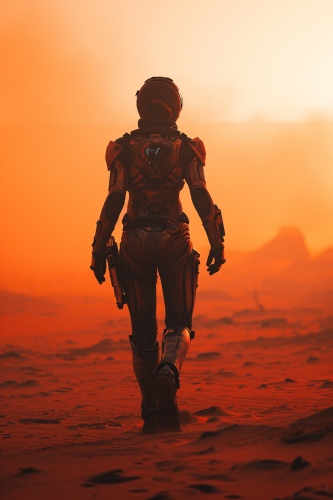 AI princess in futuristic suit on orange sand AI princess in futuristic suit on orange sand