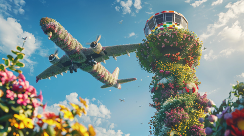 Flower airplane control tower