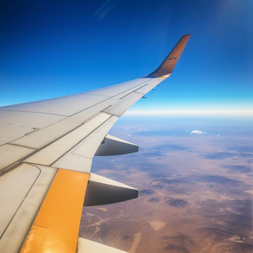 Airplane wing soaring proudly against clear sky
